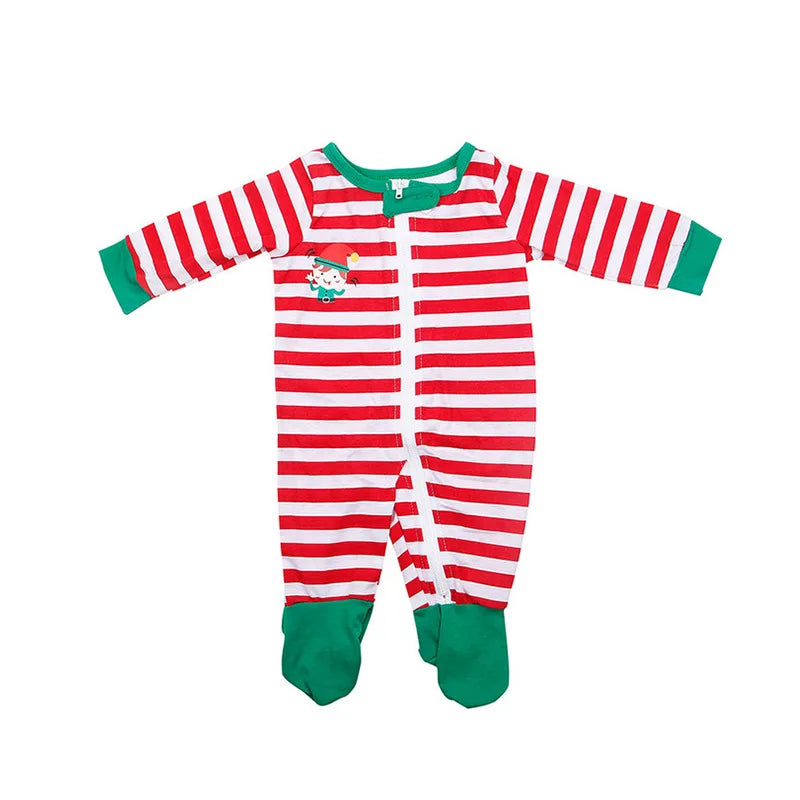 New Christmas printing family long-sleeved pajamas set home dress Christmas green family pajamas a family of three and four