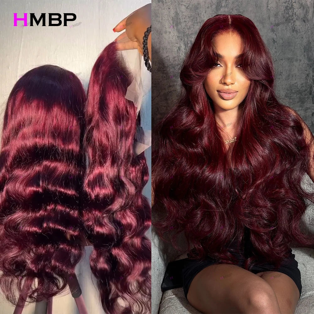 Maxy 360/13x6 HD Lace Front Wig Glueless Lace Wig Human Hair Wear and Go Body Wave 99j Colour Pre Plucked Lace Frontal Wigs For Women