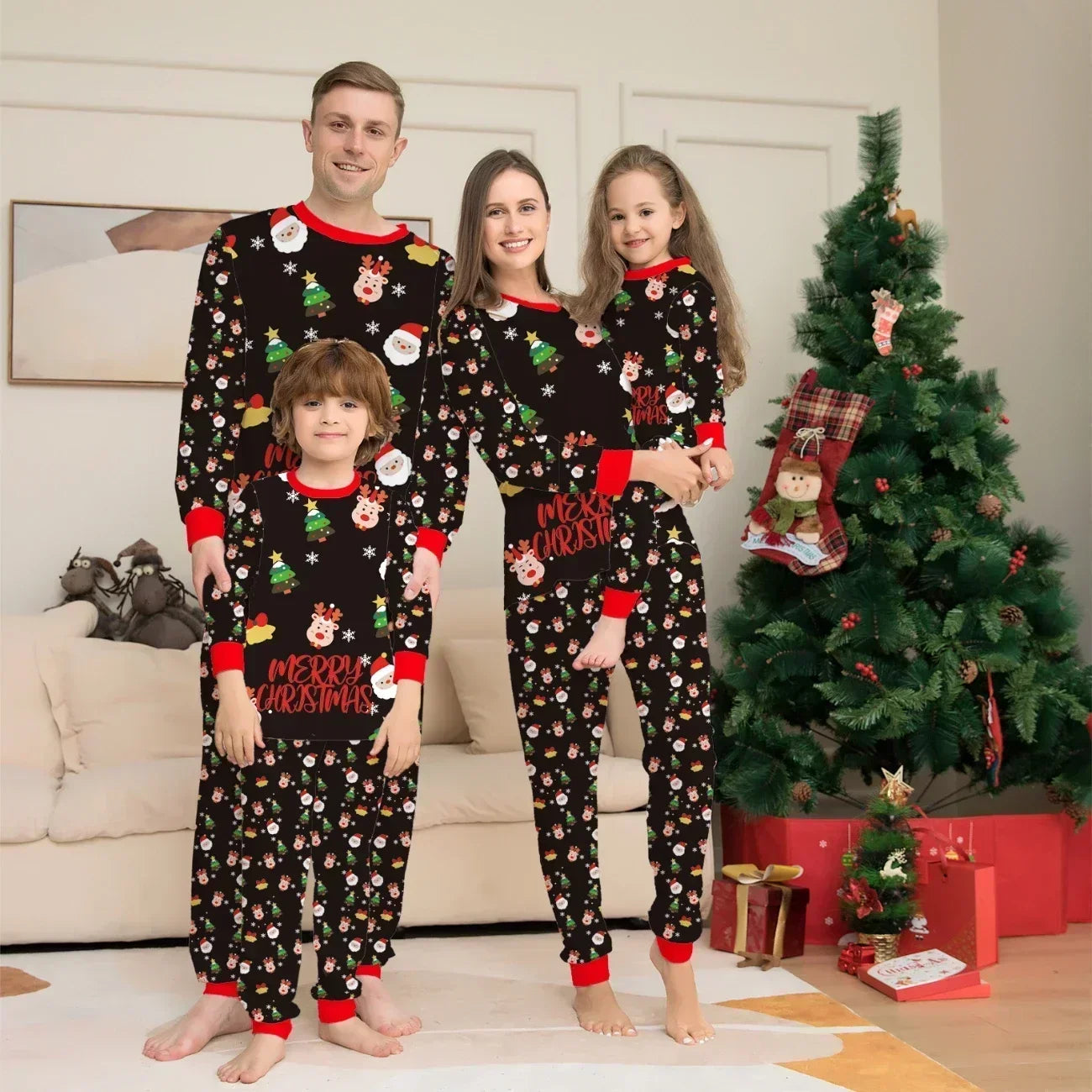 Christmas Family Matching Outfits Mom Dad Kids 2 Pieces Pajamas Set Baby Rompers Casual Loose Sleepwear Xmas Family Look Pyjamas