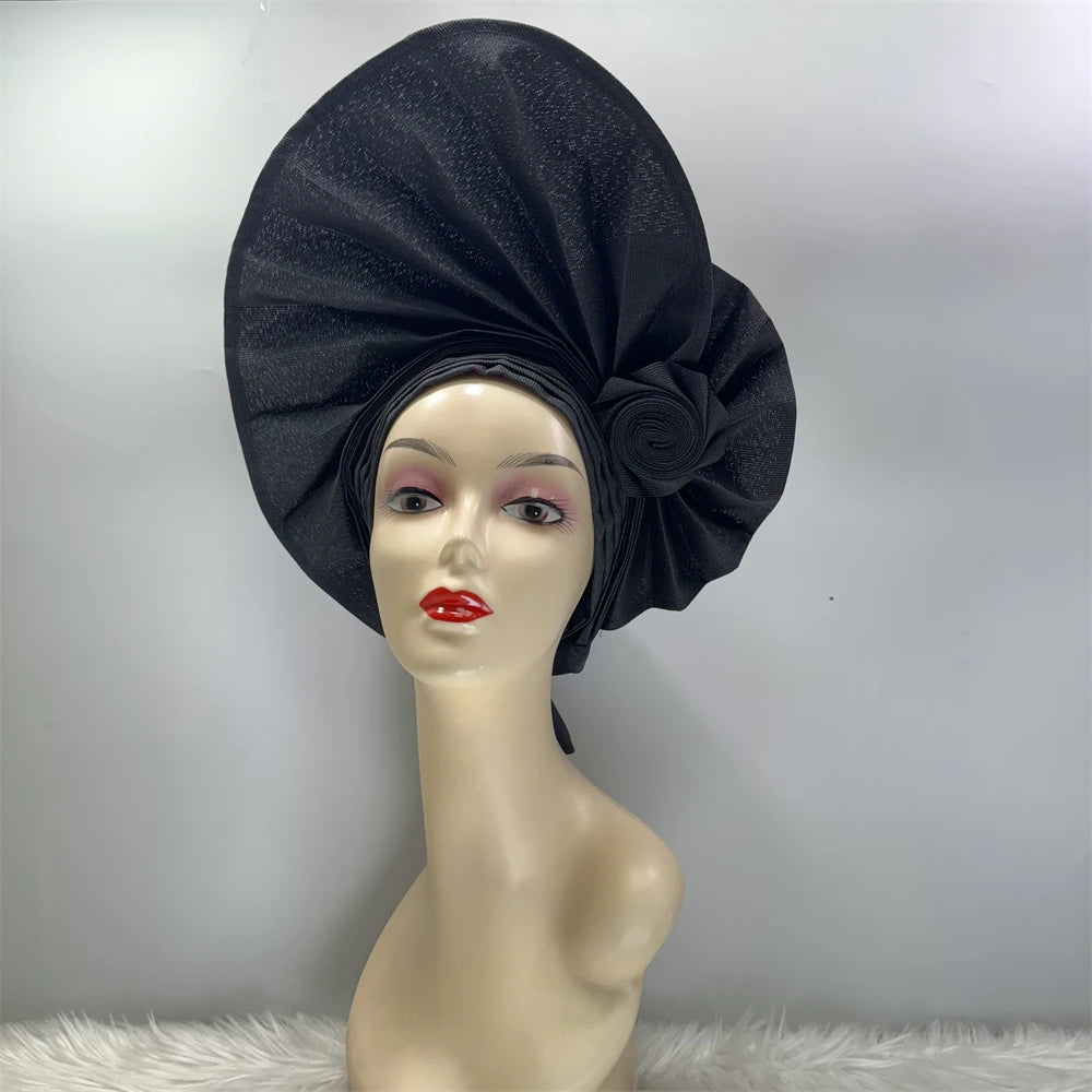 Amay Head tie Luxury Gold Aso Oke Gele Auto Gele Aso Ebi Head tie Turban Cap Women Head Wear