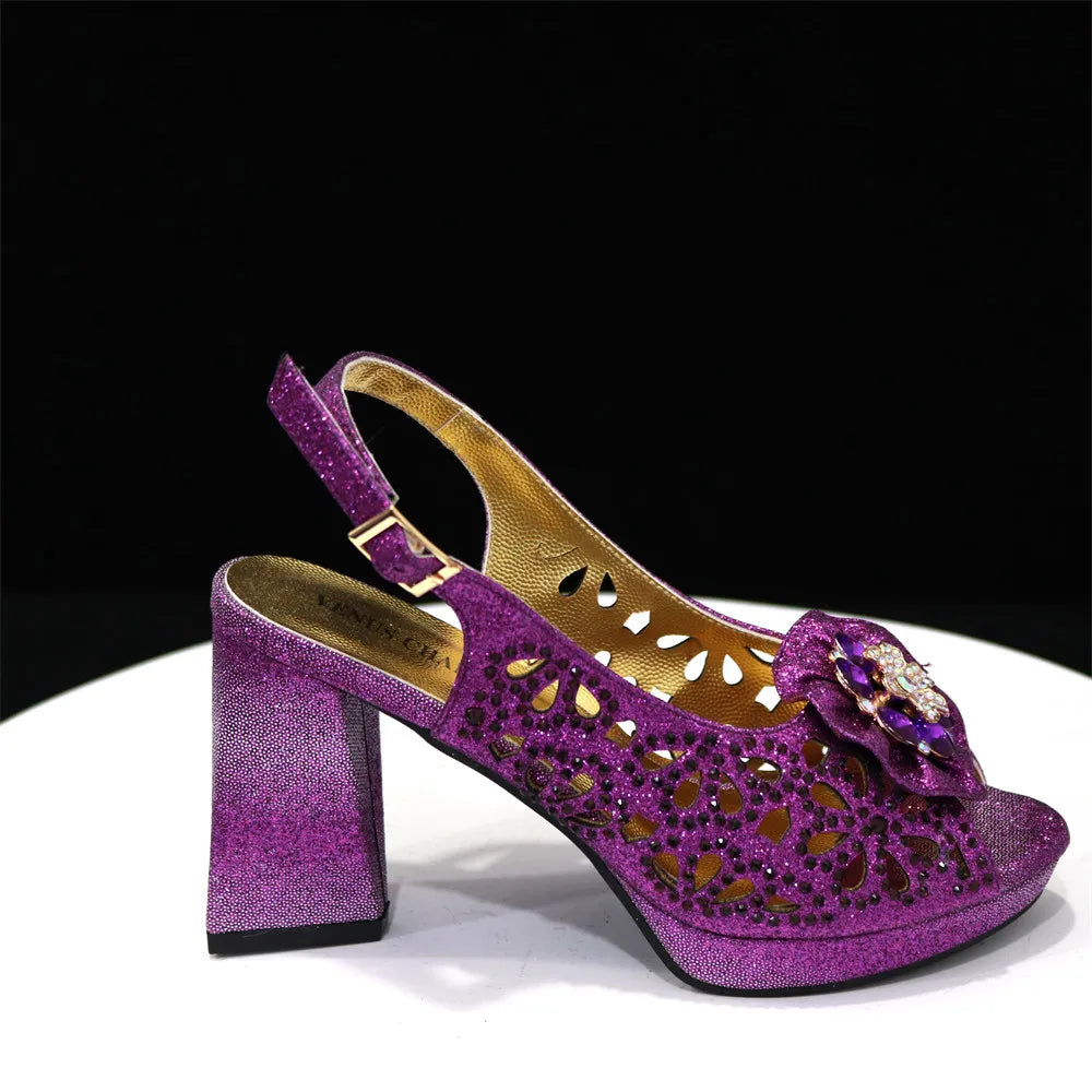 Latest Maxy Shoes and Bags To Match Shoes with Bag Set Women Shoes with Bag Decorated with Rhinestone Shoes and Bag Set