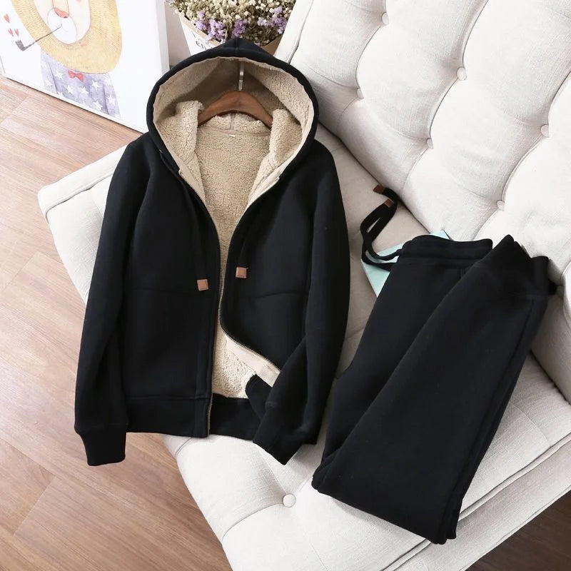 Maxy Autumn Winter Sweatshirt Sweatpants Two-piece Suit Women Fleece Thicken Sports Casual Sets Hoodies Coat Trousers 2-piece Sets