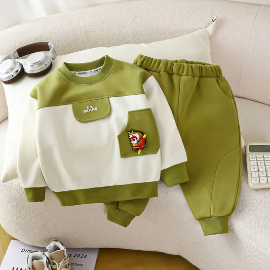 Spring Baby Boy Clothes Set Kid Girls Fashion Sweatshirts Pullover Top and Pants 2 Pieces Suit Children Patchwork Tracksuits