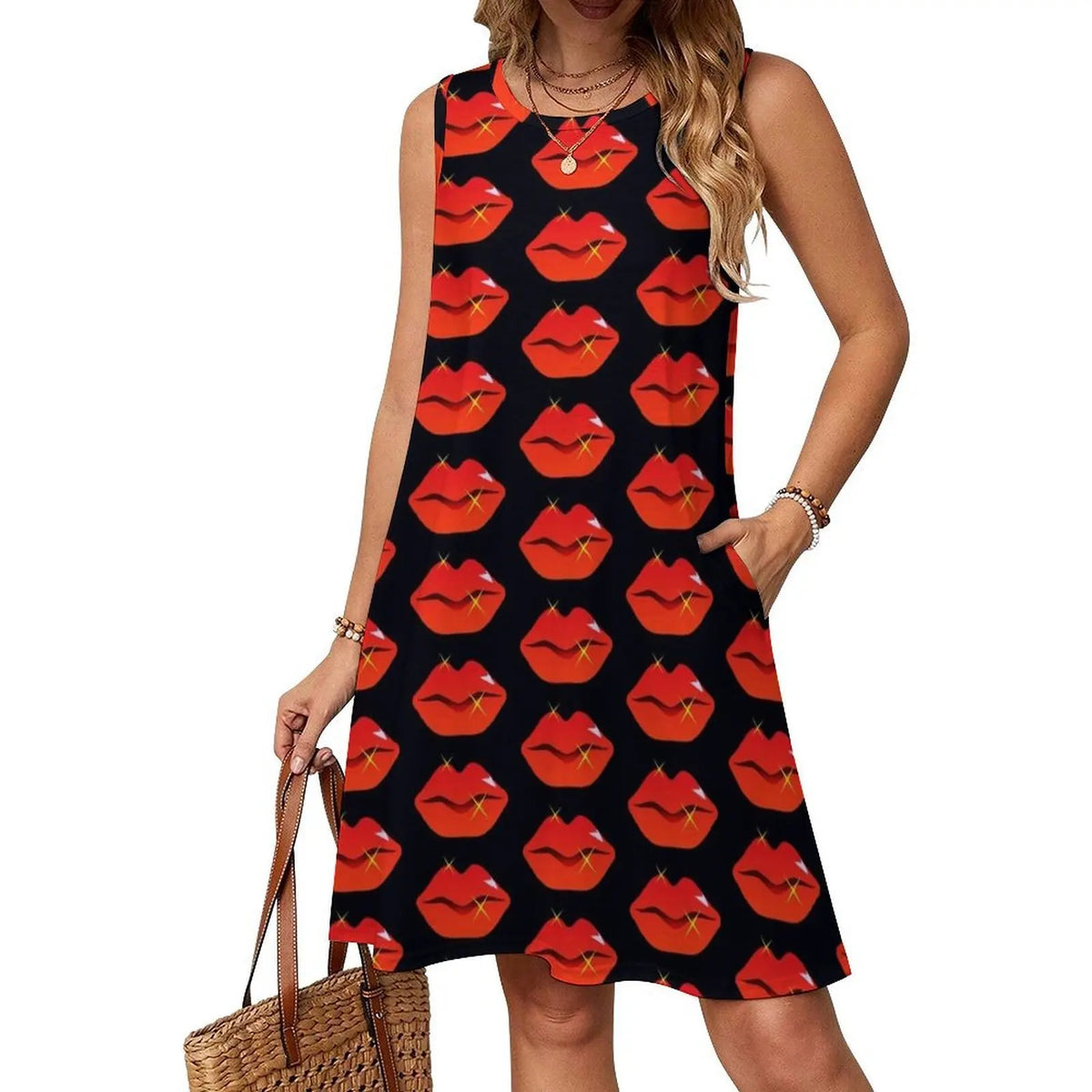 Maxy Red Lips Korean Style Dress For Women Elegant Casual Dress For Party Or Daily Wear Lip Lips Red Lips Red Lipstick Kiss Evening
