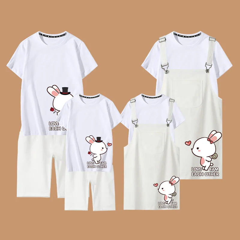 Christmas Matching Family Outfits Strap Dress Set Family Look Matching Clothes Mother and Daughter Cotton Shirts Tees Family Set