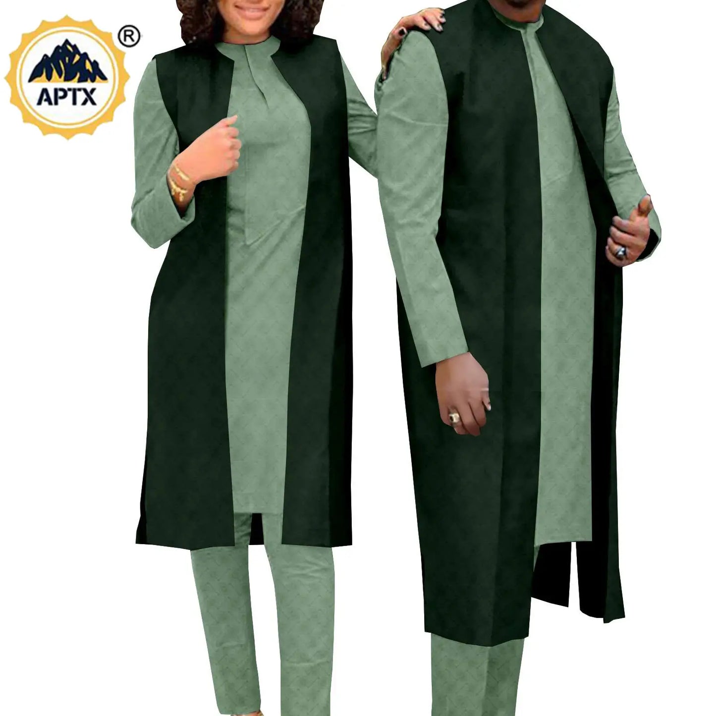 Amay Couples Clothes Bazin Riche Women Outfits 3 Pieces Sets Match Men Jacquard Shirt and Pants and Vest Jackets Sets Y22C029