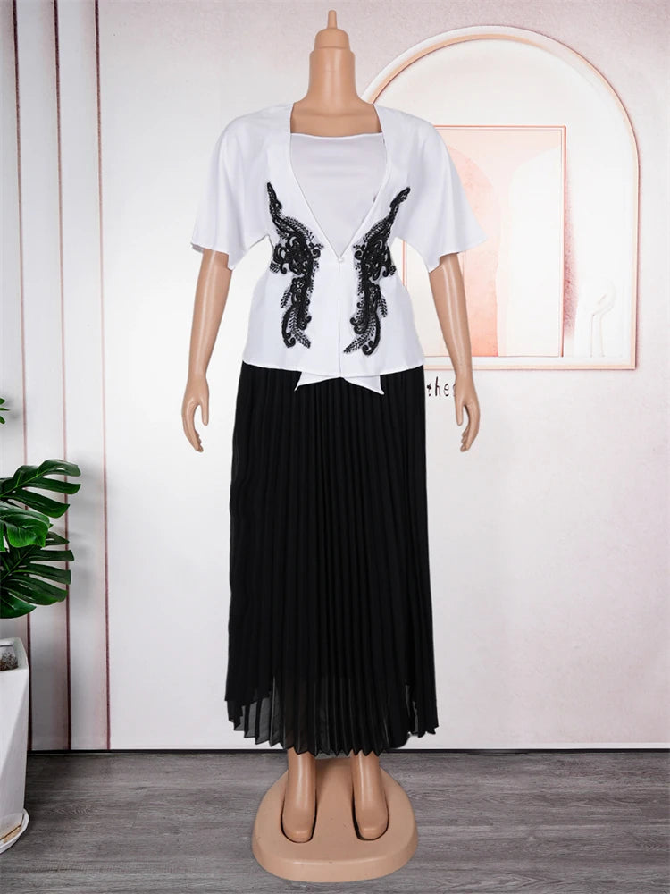 Maxy Tops Skirt Suit Elegant Women 3 PCS Set Clothing Plus Size Chiffon Dress Dubai Turkey Party Gowns