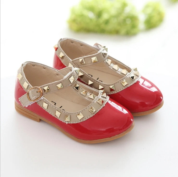 Maxy New Fashion Children Girls Princess Shoes PU Leather toddler Baby Flat-heel Kids Mary Jean Shoes Fasion Rivets Student Sneakers