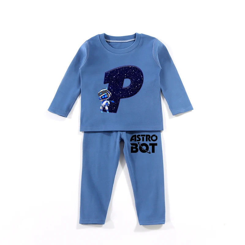 Maxy Astro Bot Kids Pajamas Set Anime Printed Letter Autumn Winter Warm Shirt Tops Boys Girls Children Clothing Nightshirt Gift