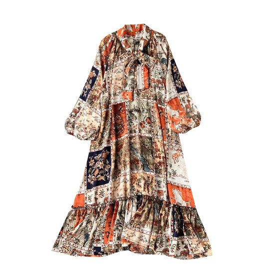 Maxy Women's Runway Fashion Spring Summer Long Sleeve Casual Loose Print Dress Female High Waist Chic Party A-line Dress TB2615