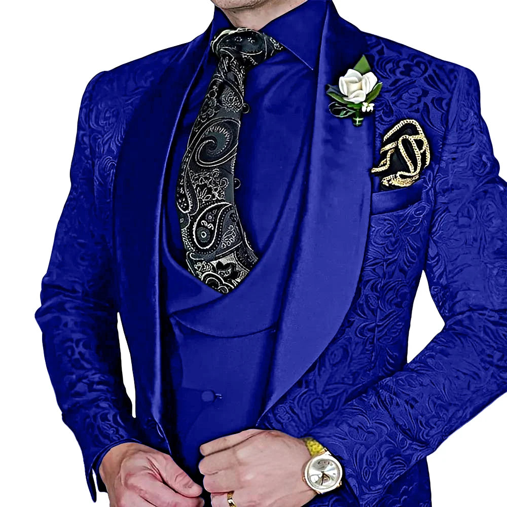 Amay Fashionable Paisley Men's 3-piece Suit Set, Jacquard One Button Blazer, Vest Pants Formal Wedding Party Suits for Men