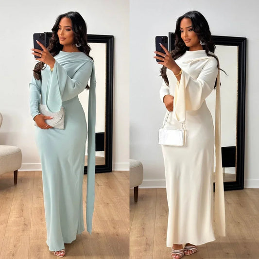 Maxy Customized Prom Gown Jersey Draped Ruffles Pleat Cocktail Party A-line O-Neck Exquisite High Quality Occasion Long Dresses Women