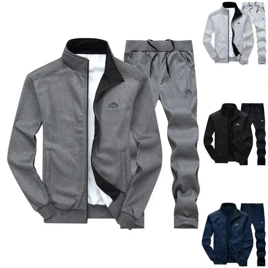 Visco New Men Tracksuit Casual Sets Spring Autumn Men Sportswear Running Sports Suit Jacket+Pant Two Piece Jogger Outfit Set Clothing