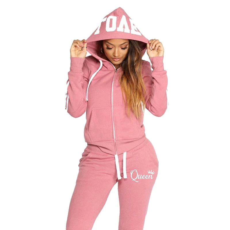 Maxy Fashion Casual Sweatsuits for Women Two Piece Set Tracksuit Jogging Suit Zipper Long Hoodies Running Sportswear High Street Pant