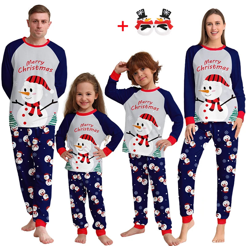 Maxy 2024 Snowman Letter Print Christmas Pajamas Mother-kids Boys Girls Baby Family Matching Sleepwear T Shirts Pants Pajama Set