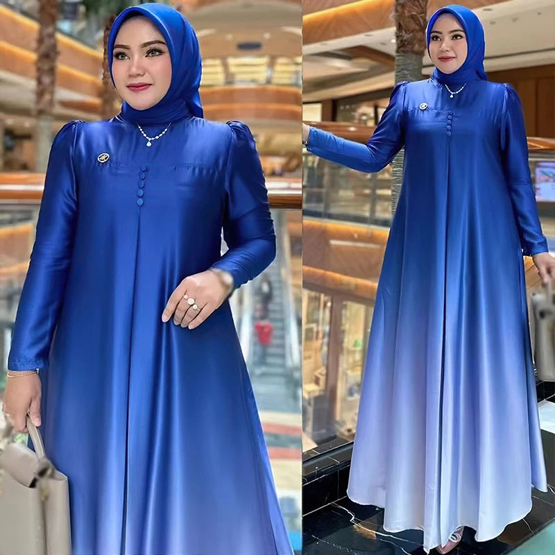 Maxy Plus Size African Dresses for Women Print Ombre Kaftan Dubai Abaya Ankara Dashiki Africa Clothing Loose Boubou Robe Gown Evening