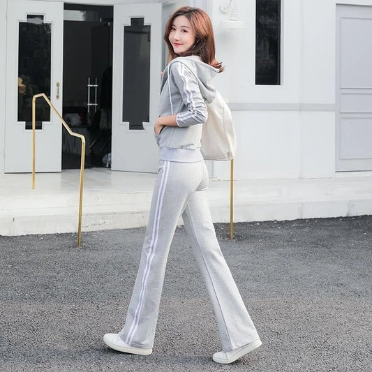 Amay Women's Tracksuit Spring Autumn New Casual Korean Loose Wide Leg Pants Two Piece Set Hooded Sweater Fashion Gym Sports Suit