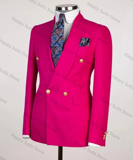 Maxy Hot Pink Men Suit Set 2 Pieces Blazer+Pants Formal Cotton Business Work Wear Office Male Jacket Coat Trousers Wedding Tuxedos