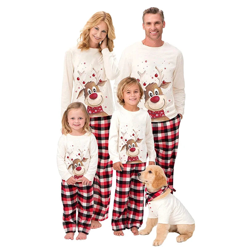 Maxy 2024 Christmas Pajamas Family Matching Clothes Set Deer Pattern Tops Pants Daddy Mommy and Daughter Son for Family Look Outfits