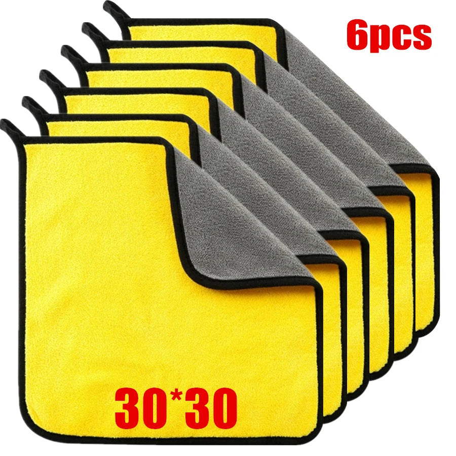 Maxy 1/2/6pcs Microfiber Cleaning Towel Thicken Soft Drying Cloth Car Body Washing Towels Double Layer Clean Rags Car Accessories