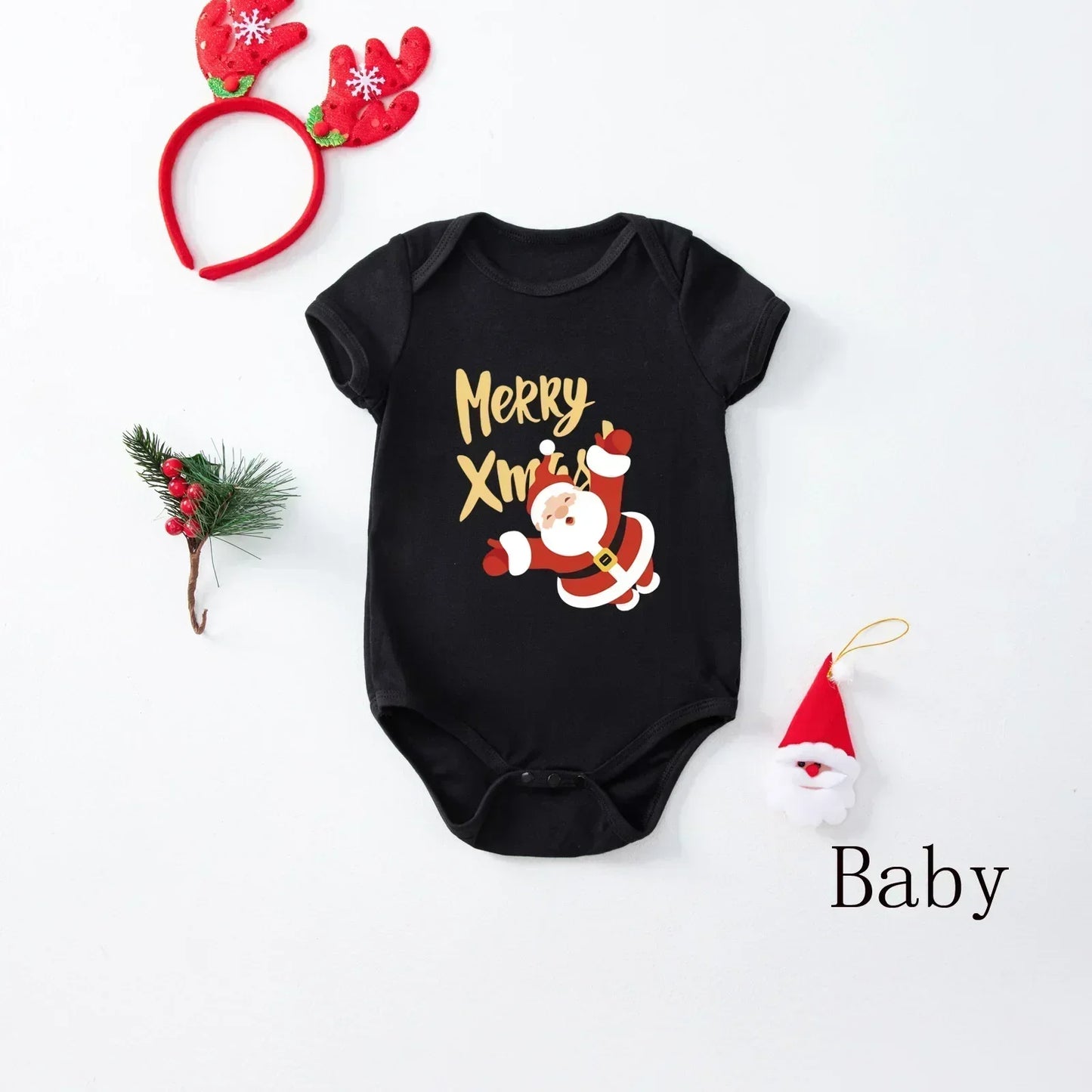 Merry Xmas Print Plaid Family Matching Pajamas Short Sleeve Tops+Long Pants 2 Pieces Suit Christmas Clothing Set Baby&amp