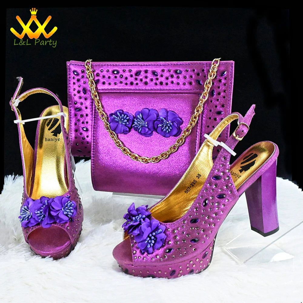 Maxy Super High Heels Fashion 2024 Spring Summer New Design Women Shoes and Bag Set in Wine Color African Design for Wedding