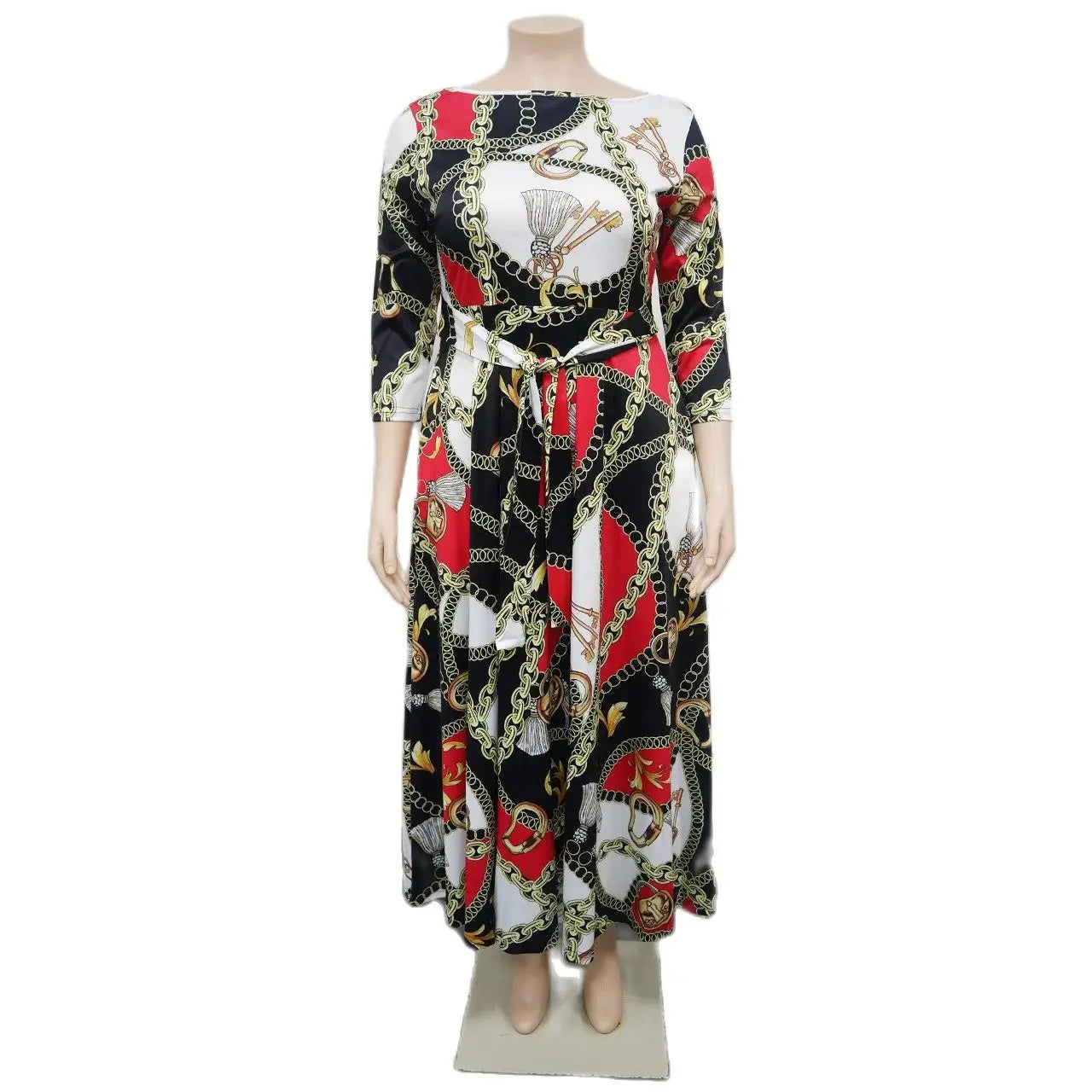 Amay Plus Size Print Elegant Dress Autumn Winter Female Loose Wide Long Robe Women Fashion Casual Cloth Large Size Party Dress