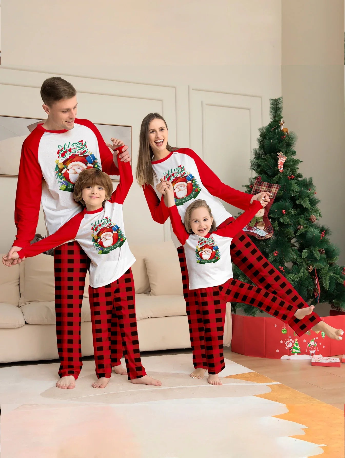 Maxy 2024 Merry Christmas New Year's Clothes Mom Daughter Dad Son Baby Matching Outfits 2 Pcs Suit Family Pajamas Cotton Homewear Pjs