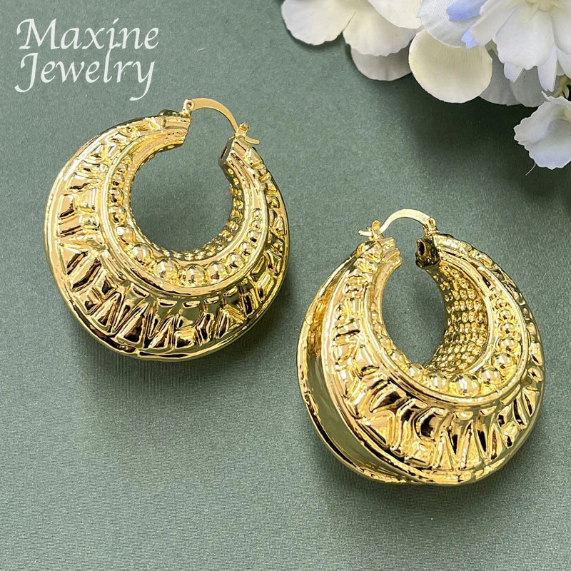 Maxy 24K Gold Plated Jewelry Set for Women Copper Earrings Geometric Pendant Necklace Golden Party Anniversary Wedding Gifts