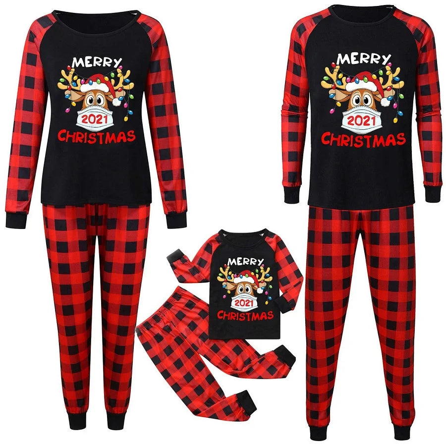 Maxy Christmas Pajamas Sets Family Matching Outfits Plaid Father Mother Kids Sleepwear Mommy Xmas Pj's Clothes Tops+Pants