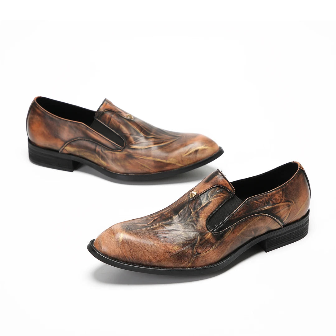 Visco Italian Business Casual Male Shoes Plus Size Slip on Formal Brogue Shoes Wedding Party Shoes Men Genuine Leather Dress Shoes