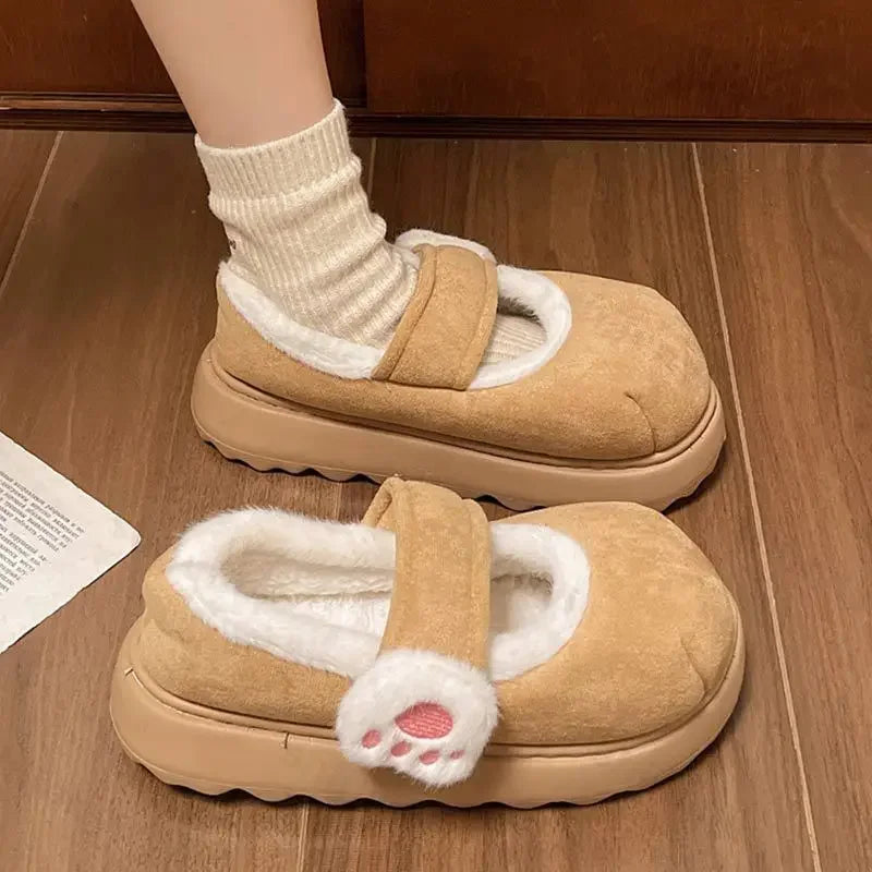 Maxy Cute Cat Paw Cotton Snow Boots Shoes for Women New Winter Velvet Thick Sole Outdoor Shoes Warm Round Toe Lazy Casual Shoes