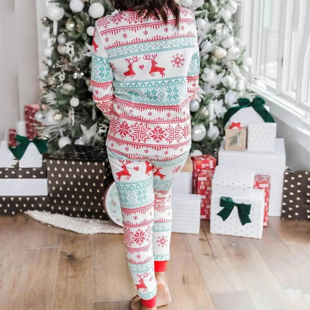 Family Christmas Pajamas Parent-child Outfit For Family Christmas Deer Reindeer Printed Long Sleeve Tee And Bottom Loungewear