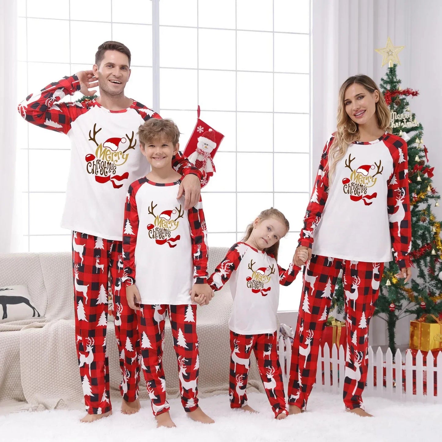 Christmas Family Pajamas Santa Trees Printed Mother Daughter Max Matching Clothes Casual Soft Sleepwear Xmas Family Look Clothing