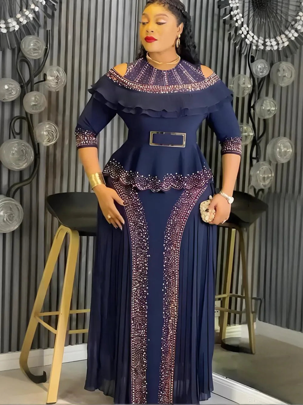 Maxy Plus Size African Party Dresses for Women Elegant Luxury Ruffle Wedding Evening Gown Outfit Robe New