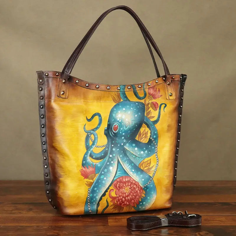 Maxy Luxury Fashion Leather Women's Bag Large Capacity Hand Drawn Handbags Tote Bag Shoulder Crossbody Bags First Layer Cowhide