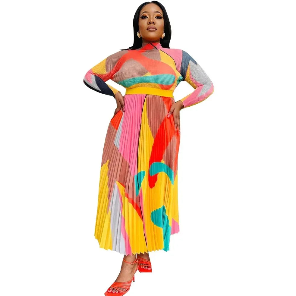 Maxy Two Piece Set Tops And Pleated Skirt Suit Women Clothing African Dashiki Wedding Party Traditional Robe Ankara Outfits Kaftan