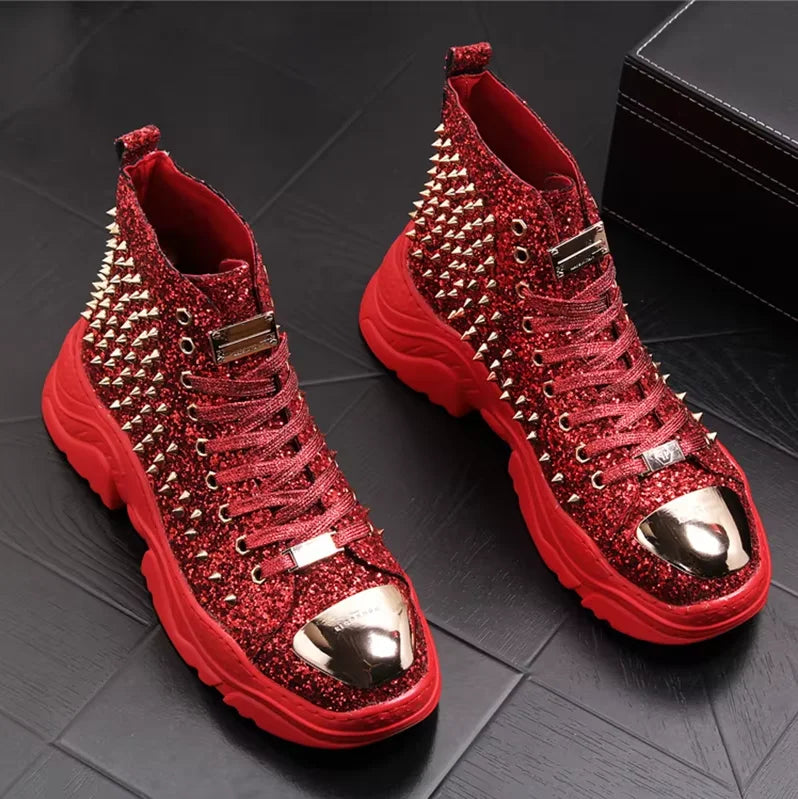 Visco men luxury fashion prom nightclub dress soft leather rivets shoes platform motorcycle punk ankle boots zapatos de hombre autumn