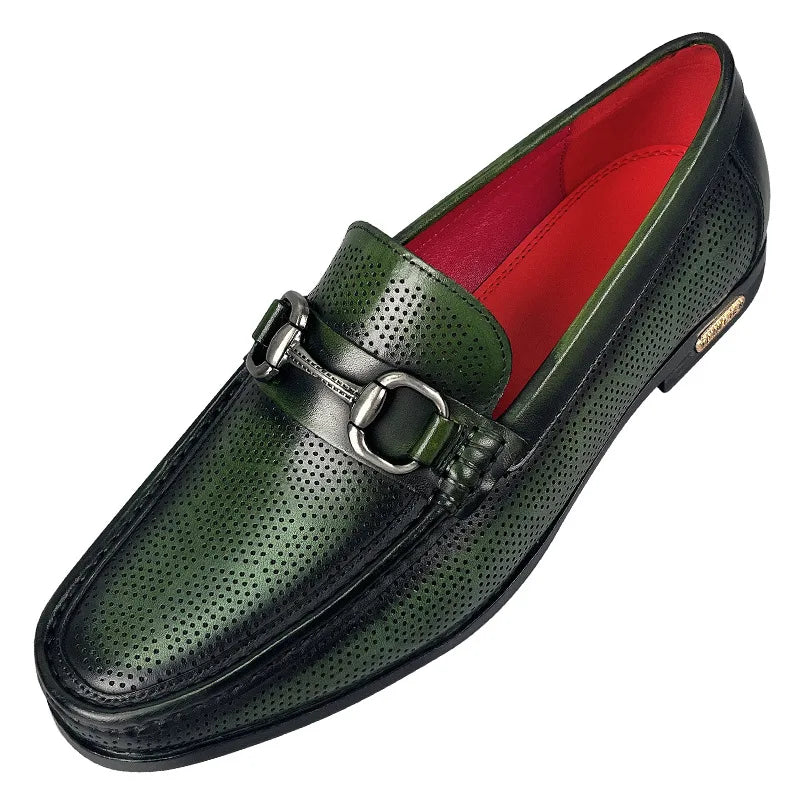 Maxy Men Dress Shoes Loafers Genuine Leather Shoes Business Wedding Party Shoes Men Slip On Casual Green Shoes Office Formal Shoes