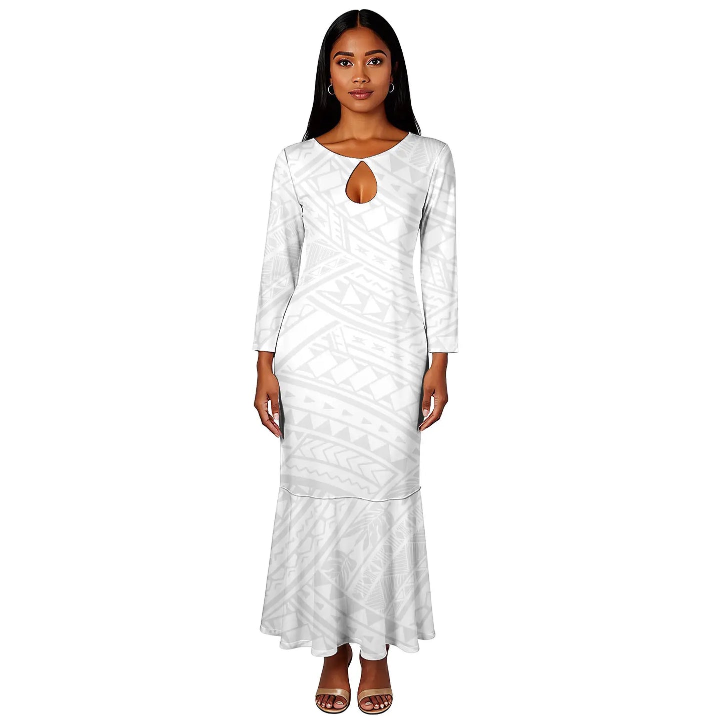 Maxy New White Elegant Polynesian Samoa Tribal Print Trumpet Fishtail Dress Custom Ladies Casual Evening Dresses