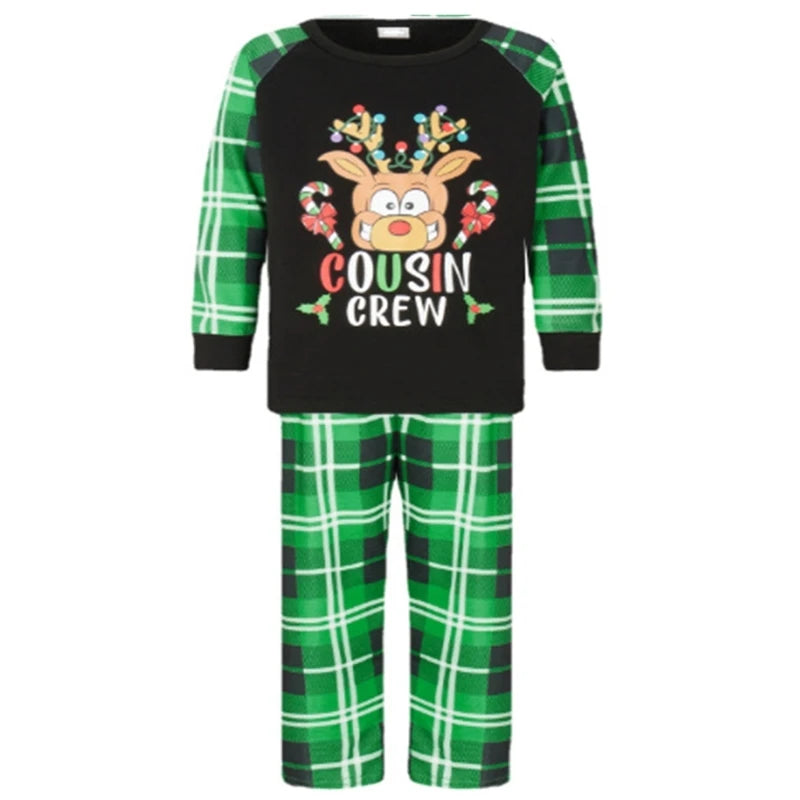 Festival Family Pajama Set with Deer Letter Print Long Sleeve Top and Plaids Bottom Pants Christmas Loungewear Sleepwear