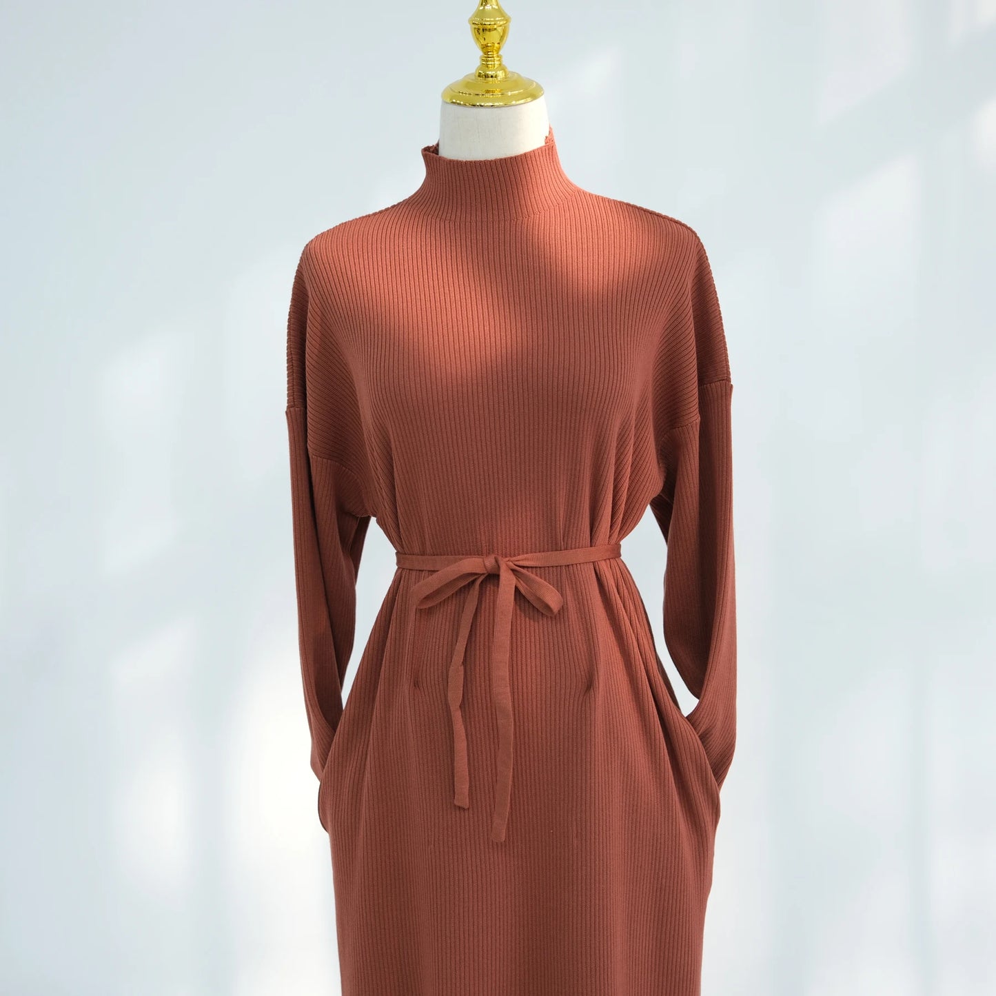 Maxy Ribbed Knit Abaya Dress for Women, Warm Muslim Long Dress, Turk Islamic Clothing, Modest Hijabi Outfit, Ramadan, Autumn/Winter