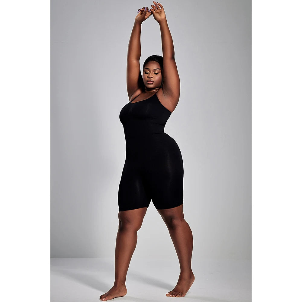 Babs Plus Size Sport Romper Apricot Knitted Solid Color High Waist Tight Yoga Romper