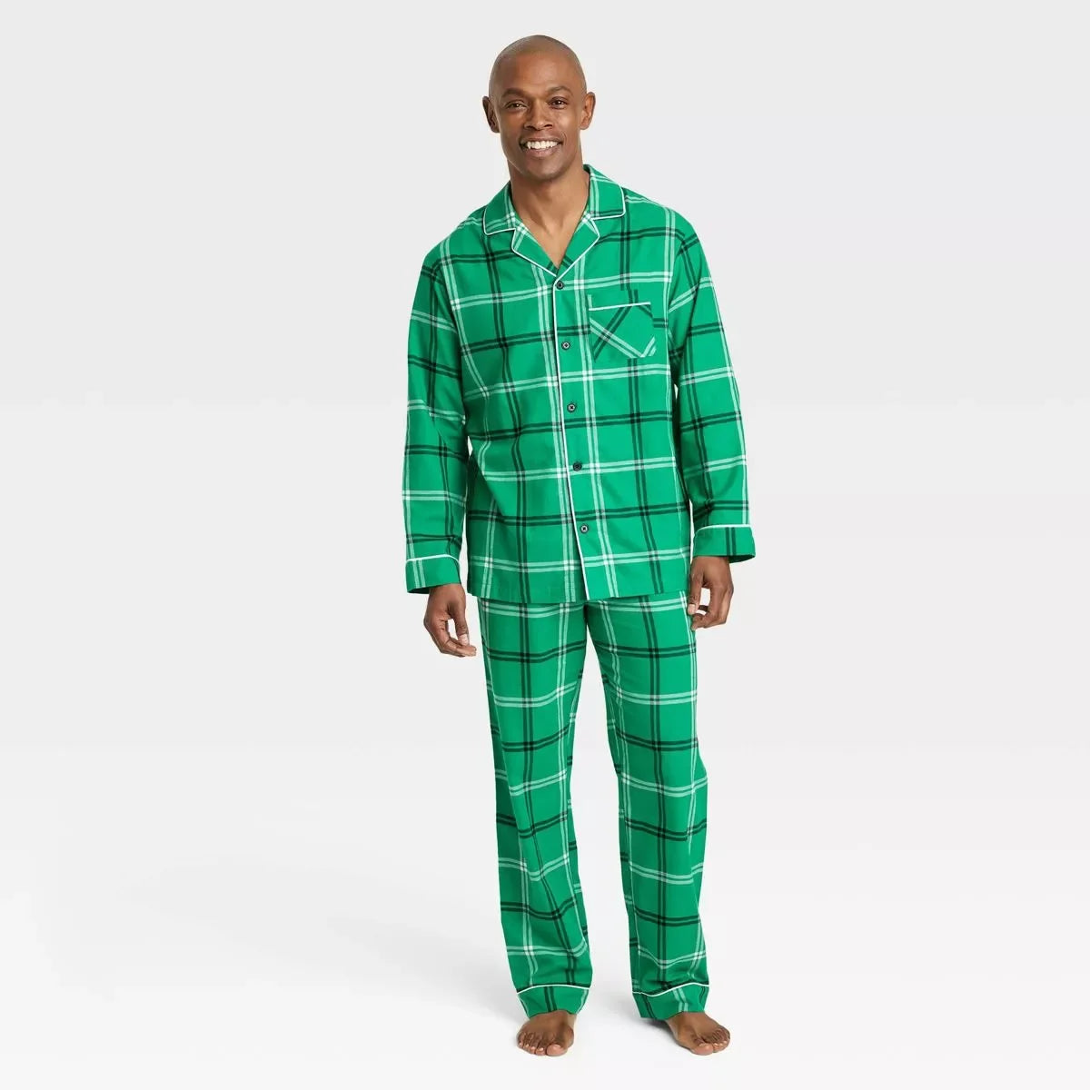 Christmas Family Pajamas Matching Set Plaid Print Long Sleeve Tops and Drawstring Pants Sleepwear