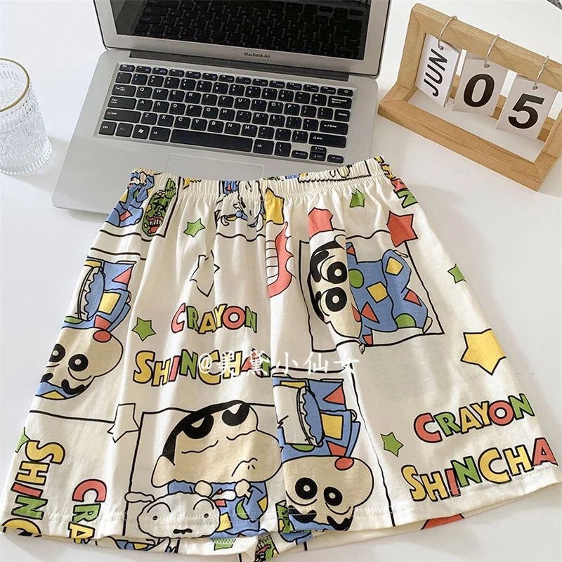 Maxy Cute Cartoon Crayon Shin Chan Pajama Kawaii Fashion Short Sleeved Casual Shorts Home Suit Set Christmas Present