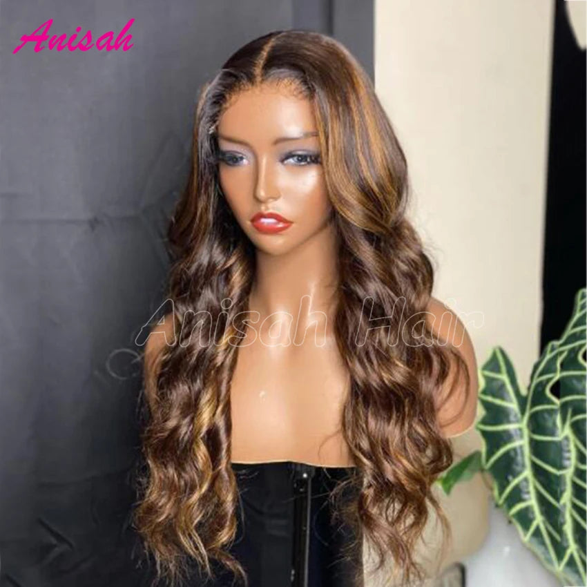 Maxy Ombre Human Hair Lace Front Wigs for Black Women Transparent Lace Frontal Wigs Glueless Body Wave Highlight Wigs Human Hair