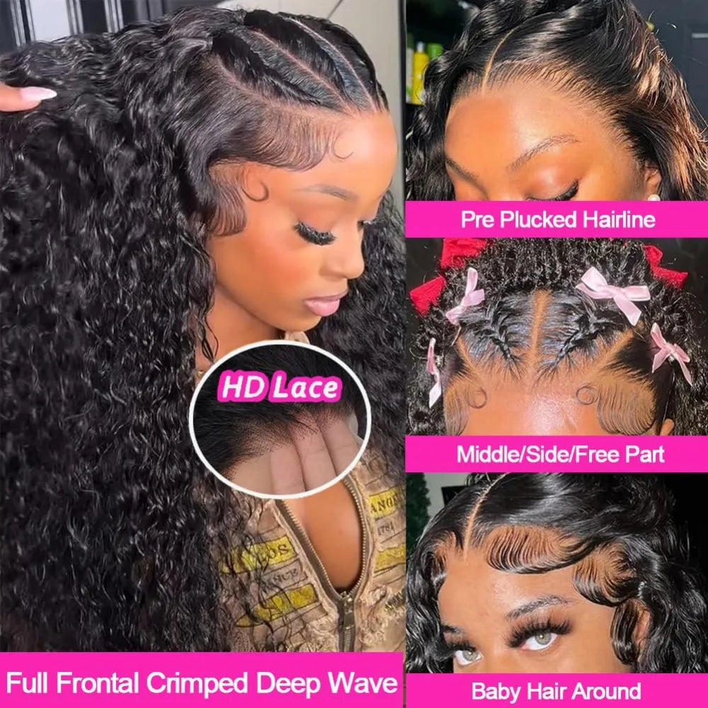 Maxy Natural Deep Wave Long Curly Jet Black Human Hair Wig 13x4 13x6 HD Lace Frontal 7x6 Lace Front Max-lace Hair Wigs For Women