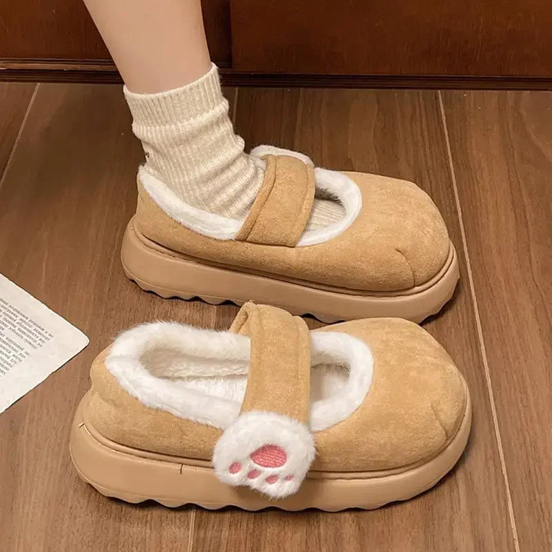 Maxy Cute Cat Paw Cotton Snow Boots Shoes for Women New Winter Velvet Thick Sole Outdoor Shoes Warm Round Toe Lazy Casual Shoes