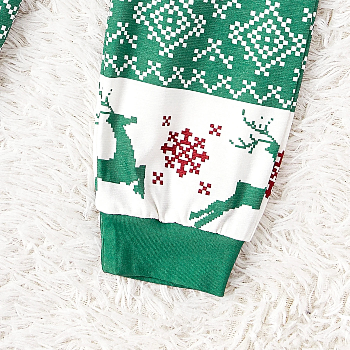 Maxy Pat Pat Christmas Family Matching Allover Xmas Tree & Reindeer Print Green Long-sleeve Pajamas Sets (Flame Resistant)