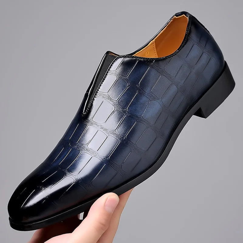 Amay Luxurious Men's Leather slip on Shoes Business Man Flat Classic Men Dress Shoes Leather Italian Formal Oxford shoes